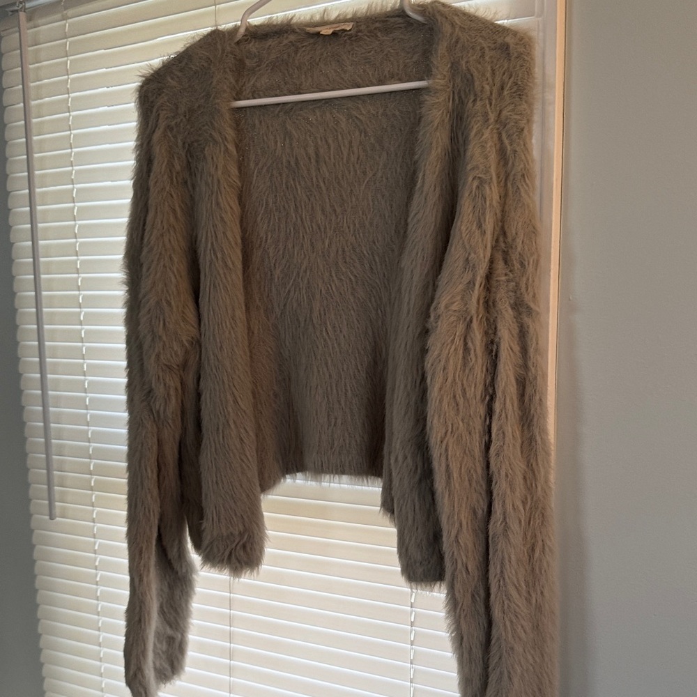 Mystree Faux-Fur Open Front Cardigan Sweater - Taupe